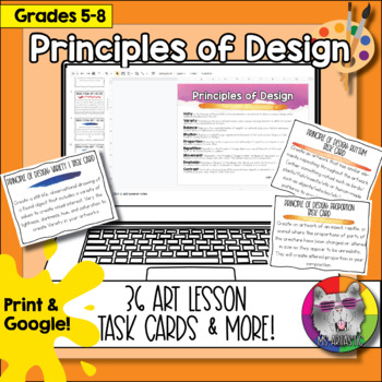 Preview of Principles of Design Task Cards, Print & Digital Art Lesson Task Cards Activity