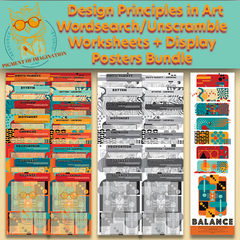 Preview of Principles of Design in Art WordSearch Unscramble + Display Posters Bundle