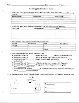 Preview of Principles of Engineering Unit 1.2 Study Guide- Electricity