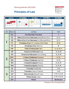Preview of Principles of Law Curriculum Calendar 2023-2024