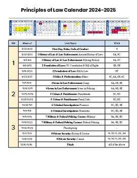 Preview of Principles of Law Curriculum Calendar for 2024-2025