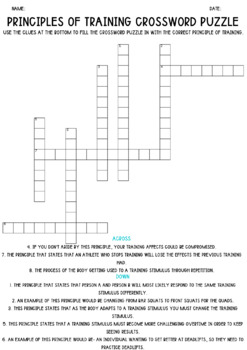 Principles of Training Crossword Puzzle by Elliott #39 s Active Academy
