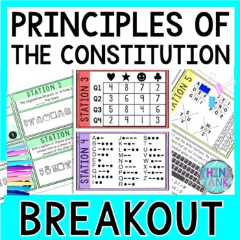 Preview of Principles of the Constitution Breakout Activity -Task Cards Puzzle Challenge