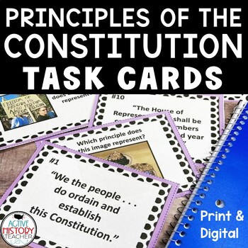 Preview of Principles of the Constitution Task Cards Print and Digital