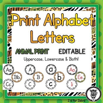 print alphabet letter circles editable by z is for zebra tpt