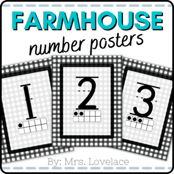 Preview of Print Buffalo Check Plaid Number Posters for Classroom Decor