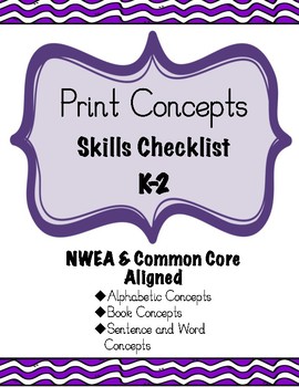 Preview of Print Concepts Skills Checklist K-2 ~NWEA & CCSS ALIGNED!~