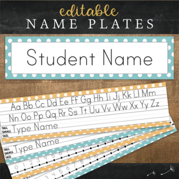 Preview of Desk Name Plates : Editable Teal and Tangerine Polka Dots