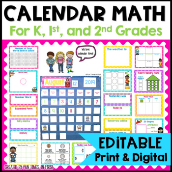 Preview of Print & Digital Calendar Math | Math Morning Meeting | Math Circle Time EDITABLE