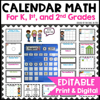 Preview of Print & Digital Calendar Math | Math Morning Meeting | Math Circle Time EDITABLE