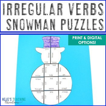 Preview of IRREGULAR VERBS Snowman Game Craft Activity | January Winter ELA Centers
