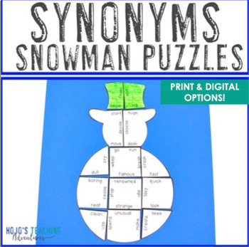 Preview of SYNONYMS Winter January Literacy Center Activities | ELA Snowman Craft Puzzle