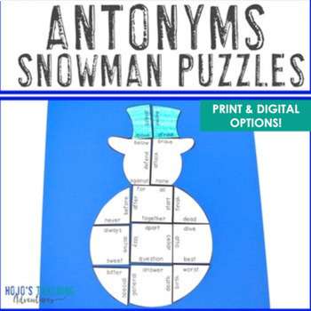 Preview of ANTONYMS ELA Snowman Activity Craftivity | Winter Literacy Center Puzzle Game