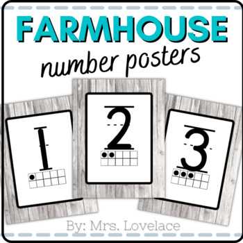 Preview of Print Farmhouse Wood Number Posters for Classroom Decor