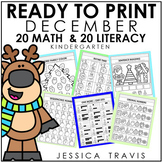 Print & Go: December {20 MATH + 20 LITERACY} Kindergarten