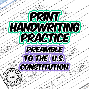 Preview of Print Handwriting Practice: Constitution Preamble US History Penmanship Tracing