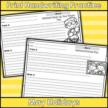 Print Handwriting Practice Pages - May Holidays by Katie Stokes | TPT