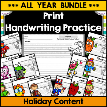 Print Handwriting Practice Pages - Monthly Holiday Content BUNDLE