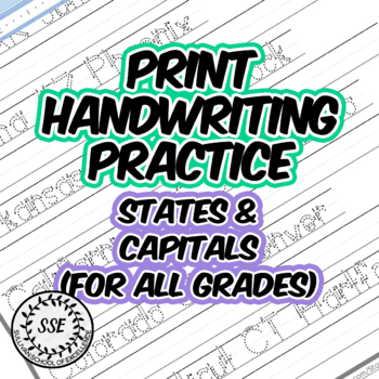 Preview of Print Handwriting Practice: US States and Capitals Penmanship Spelling & Tracing