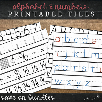 Preview of Printable Letter and Math Tiles Bundle - Take Home / Math Literacy Centers