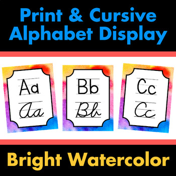 Preview of Print and Cursive Alphabet Display Posters – BRIGHT WATERCOLOR