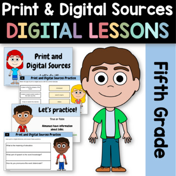 Preview of Print and Digital Sources 5th Grade Google Slides | Reading Review