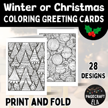 Preview of Print and Fold Coloring Greeting Cards for Winter or Christmas