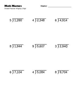 print and go long division practice 4 digit by 1 digit tpt