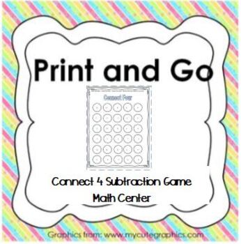 Preview of Print and Go MATH station / center subtraction game * connect 4