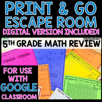 Preview of Print and Go No Prep Escape Game | 5th Grade Math Review Distance Learning