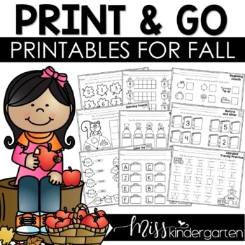 Preview of Fall Activities Themed Math and Literacy Kindergarten Printables