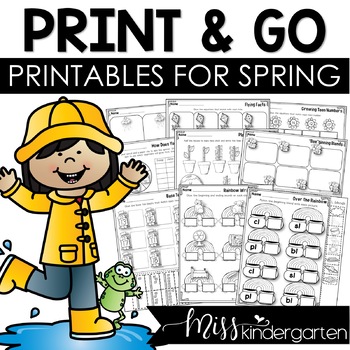 Preview of Kindergarten Spring Packet Math and Literacy Worksheets April No Prep Activities