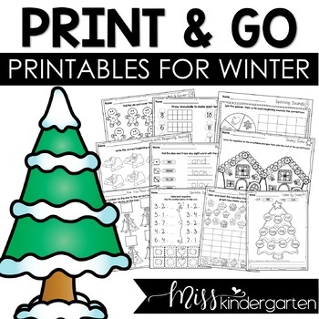 Preview of Winter Activities Math and Literacy Kindergarten Worksheets