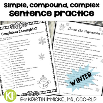 Preview of Print-and-Go Simple, Compound, & Complex Sentences - Winter
