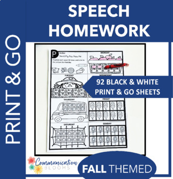 Preview of No prep Fall speech therapy articulation homework sheets