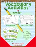 Print and Go Vocabulary Games & Activities for Any List