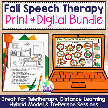 Preview of Print and No Print Fall Speech Therapy Activities