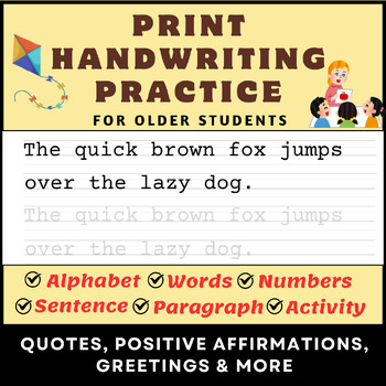 Preview of Print handwriting practice older students with sentence writing worksheets
