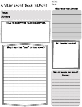 Preview of Printable 1 Page Book Report - "A Very Short Book Report" - Easy Grading