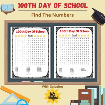 Preview of Printable 100th Day of School Puzzles - Number Search with Solution brain games