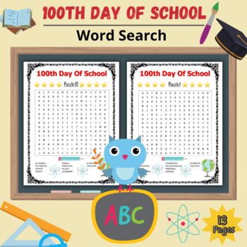 Preview of Printable 100th Day of School Puzzles Word Search with Solution brain games
