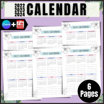 2022, 2023, 2024 Calendar, Agenda by Florid Printables