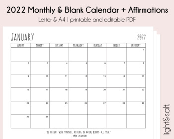 Preview of Printable 2022 Calendar & Blank Monthly Calendar, Editable PDF Calendar