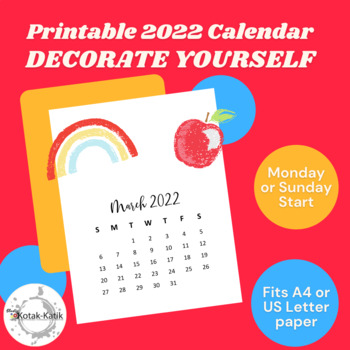 Preview of Printable 2022 Calendar with Blank Space to Decorate