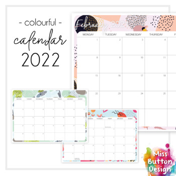 printable 2022 monthly calendar colourful memphis design act