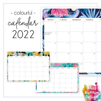 printable 2022 monthly calendar colourful tropical design blank