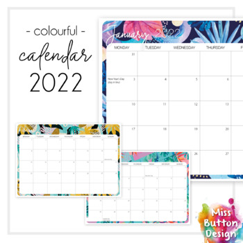 Printable 2022 Monthly Calendar - Colourful Tropical Design - Nsw