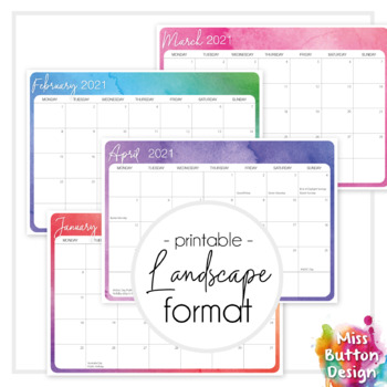 printable 2022 monthly calendar colourful watercolour design sa