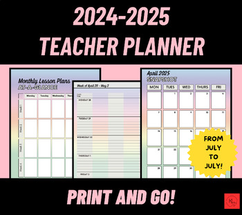 Preview of Printable 2024-2025 Teacher Planner For Any Subject-Print and Go!