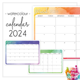 Printable 2024 Monthly Calendar - Colourful Watercolour De